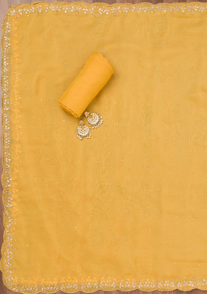 Yellow Cutdana Tissue Unstitched Salwar Suit