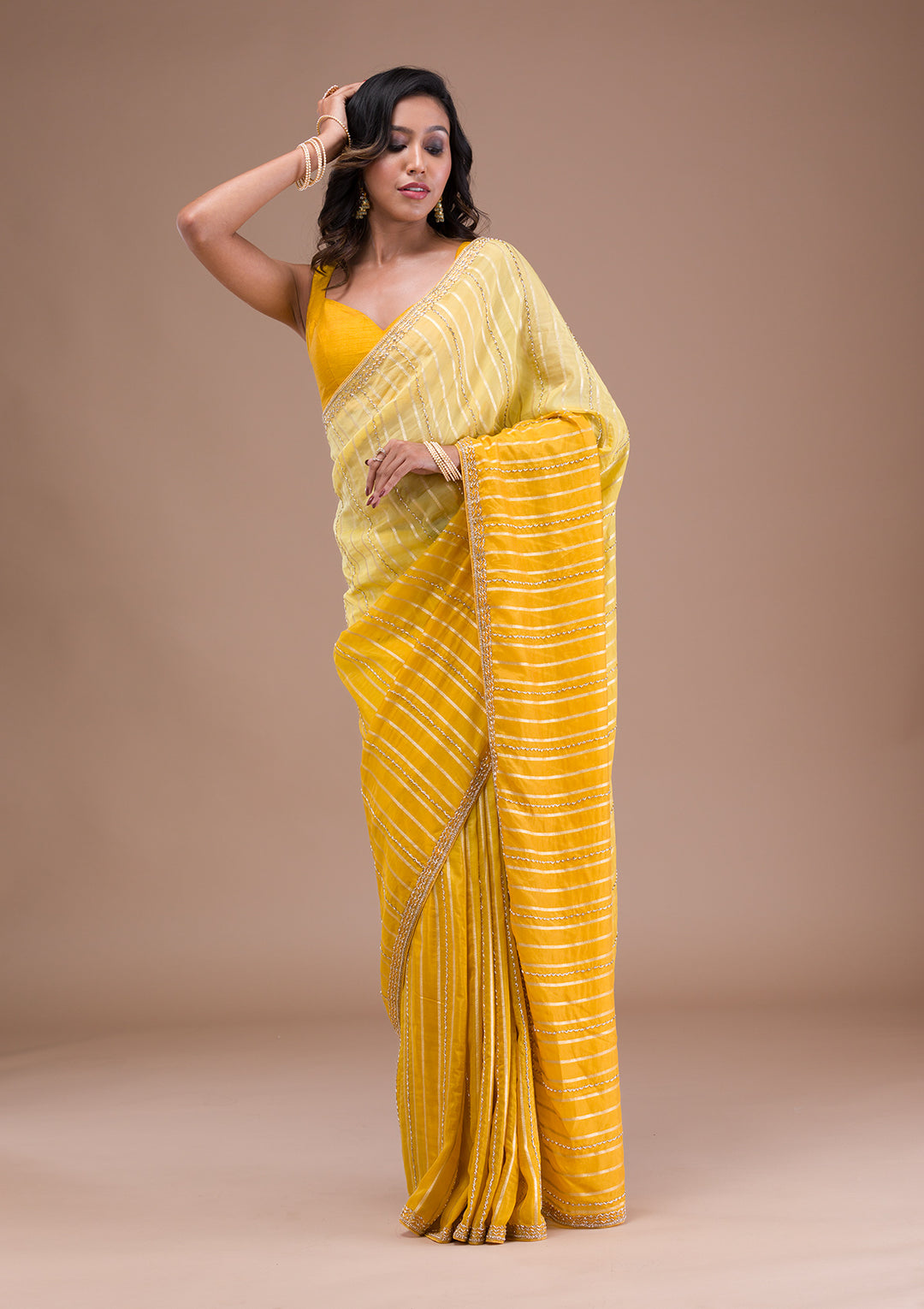 Yellow Ombre Organza Saree