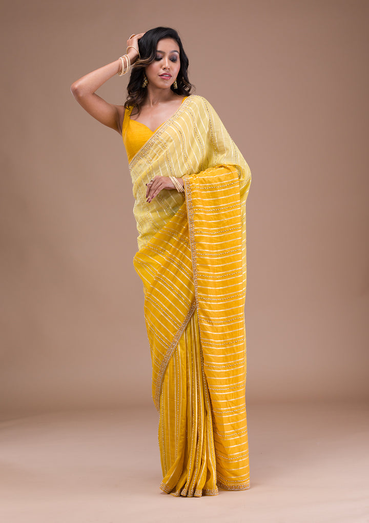 Yellow Ombre Organza Saree