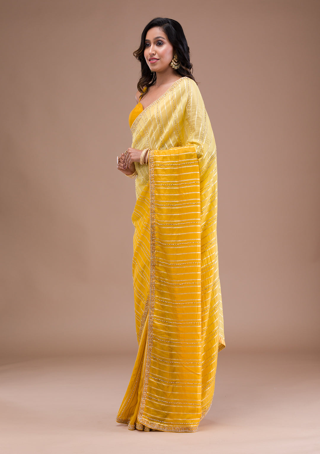 Yellow Ombre Organza Saree