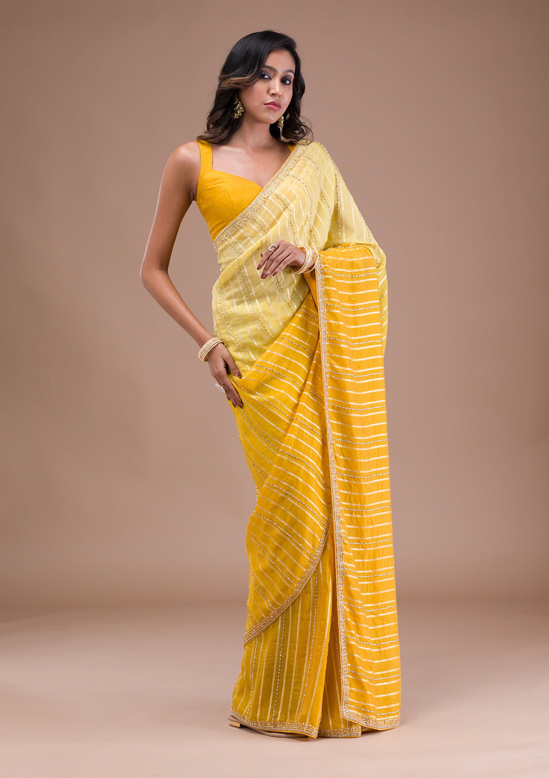 Yellow Ombre Organza Saree