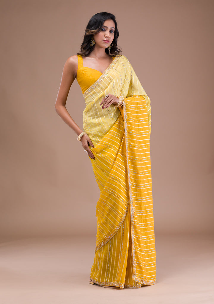 Yellow Ombre Organza Saree