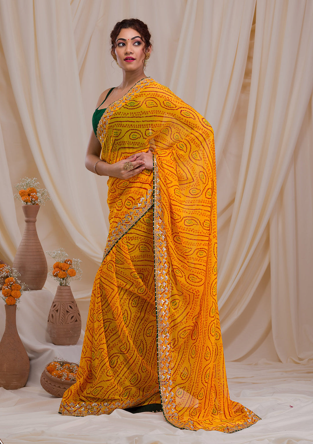 Yellow Bandhani Gotapatti Georgette Saree