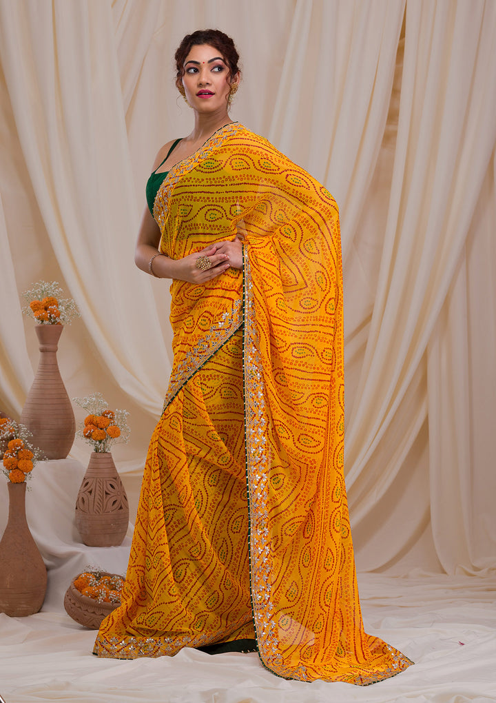 Yellow Bandhani Gotapatti Georgette Saree