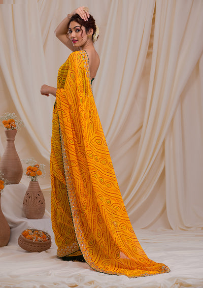 Yellow Gotapatti Georgette Saree-Koskii