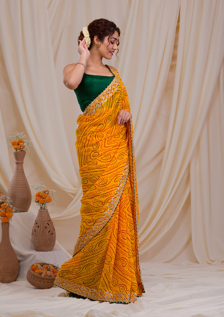 Yellow Bandhani Gotapatti Georgette Saree