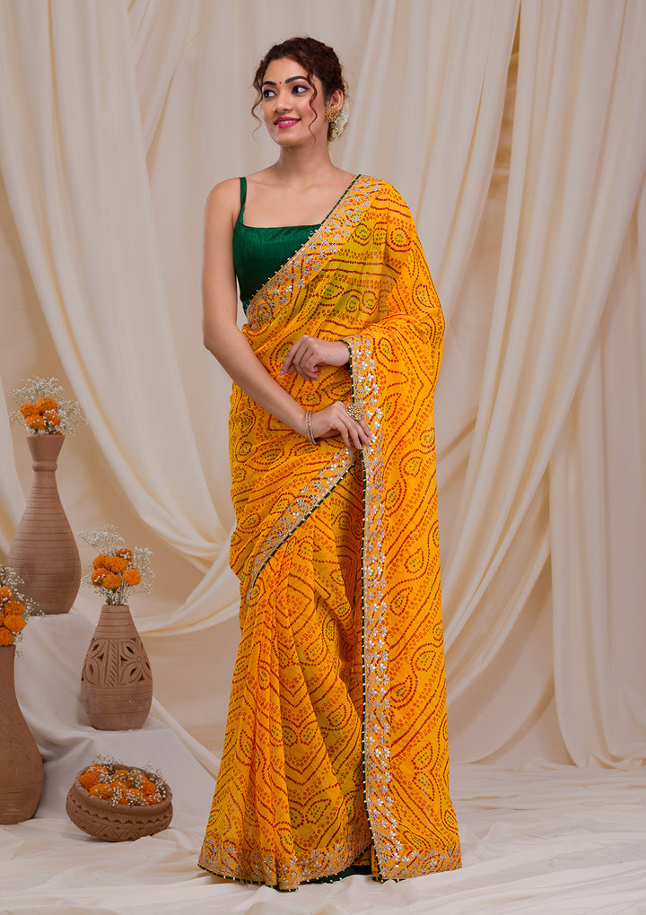 Yellow Bandhani Gotapatti Georgette Saree