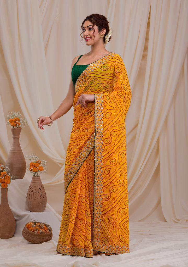 Yellow Bandhani Gotapatti Georgette Saree