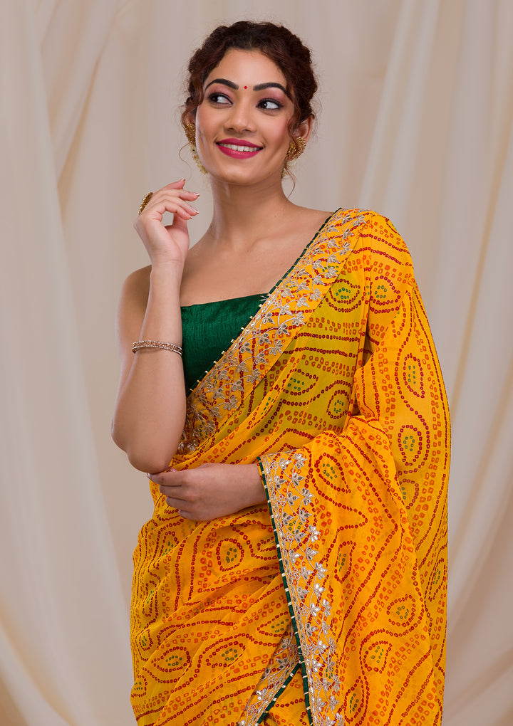Yellow Bandhani Gotapatti Georgette Saree