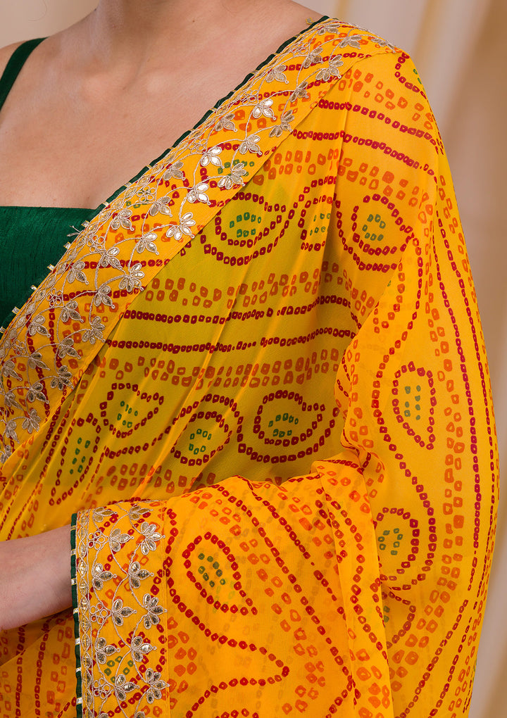Yellow Bandhani Gotapatti Georgette Saree