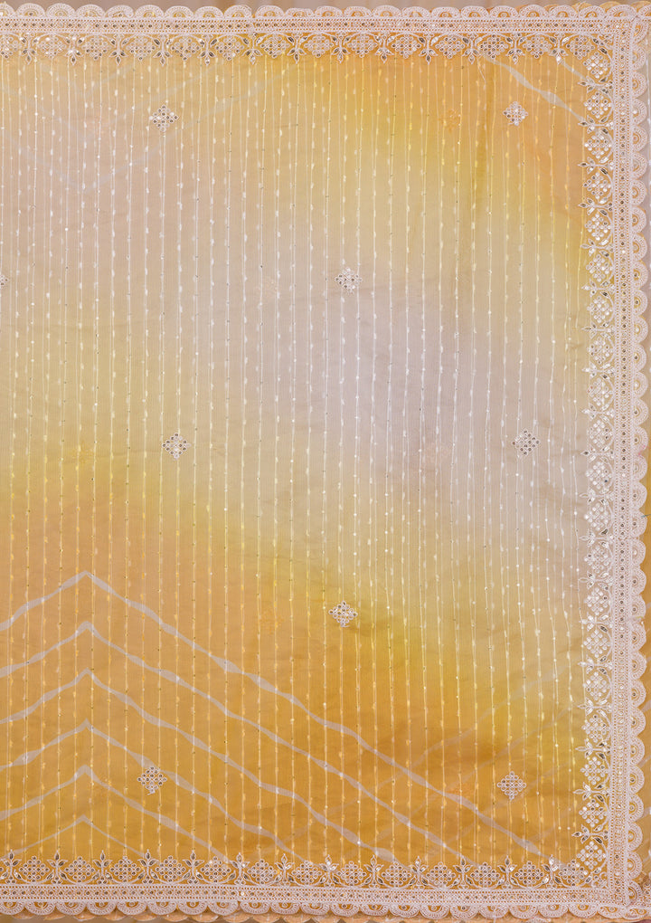 Yellow Ombre Net Saree