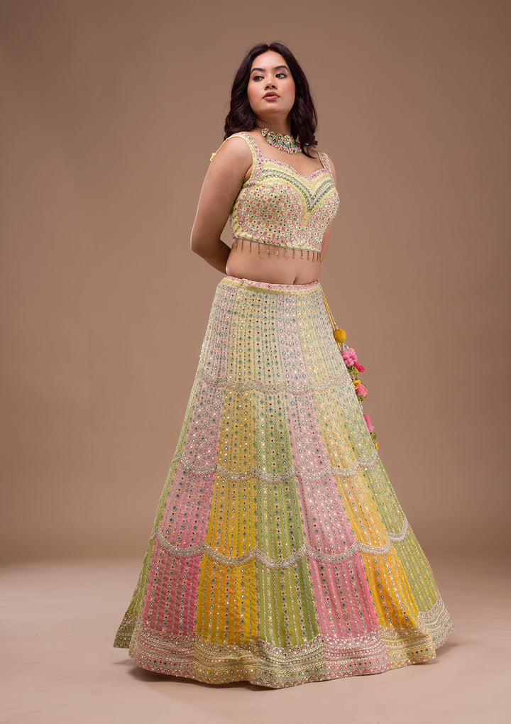 Yellow Mirrorwork Georgette Readymade Lehenga