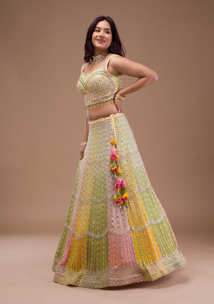 Yellow Mirrorwork Georgette Readymade Lehenga