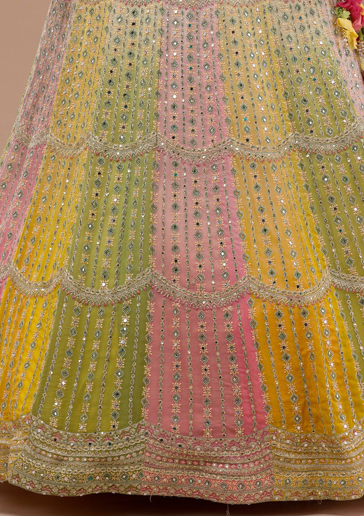 Yellow Mirrorwork Georgette Readymade Lehenga