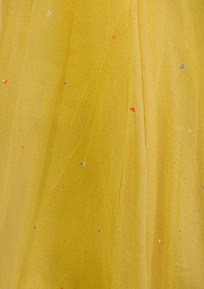 Yellow Mirrorwork Net Readymade Lehenga