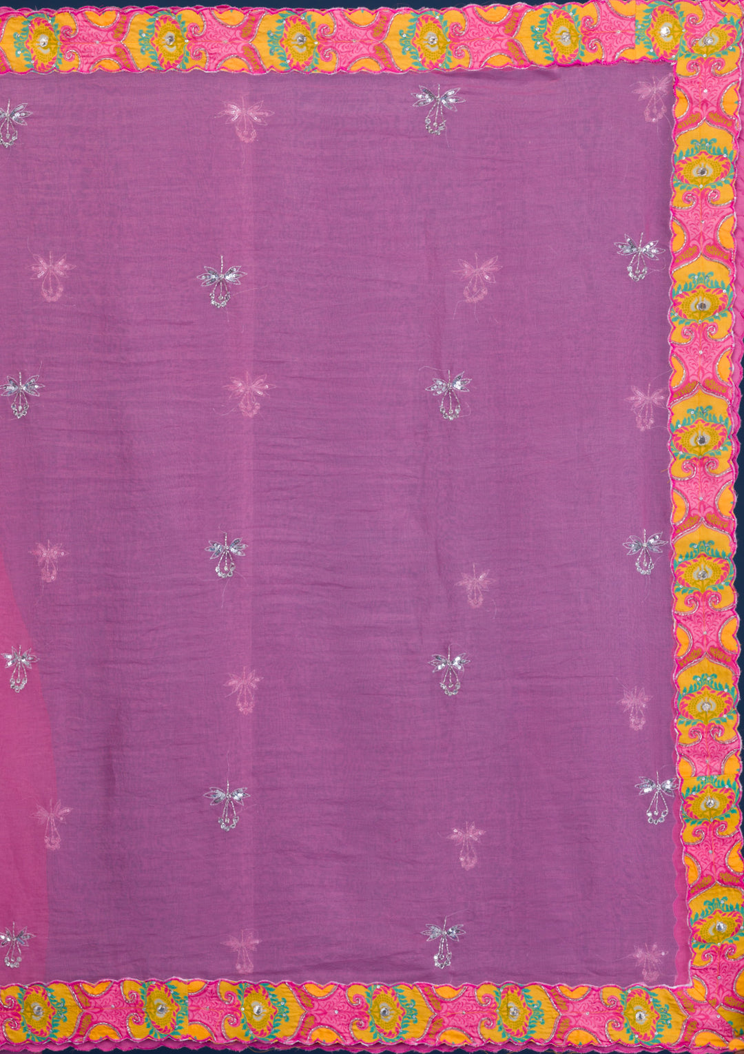 Yellow Print Crepe Semi Stitched Lehenga