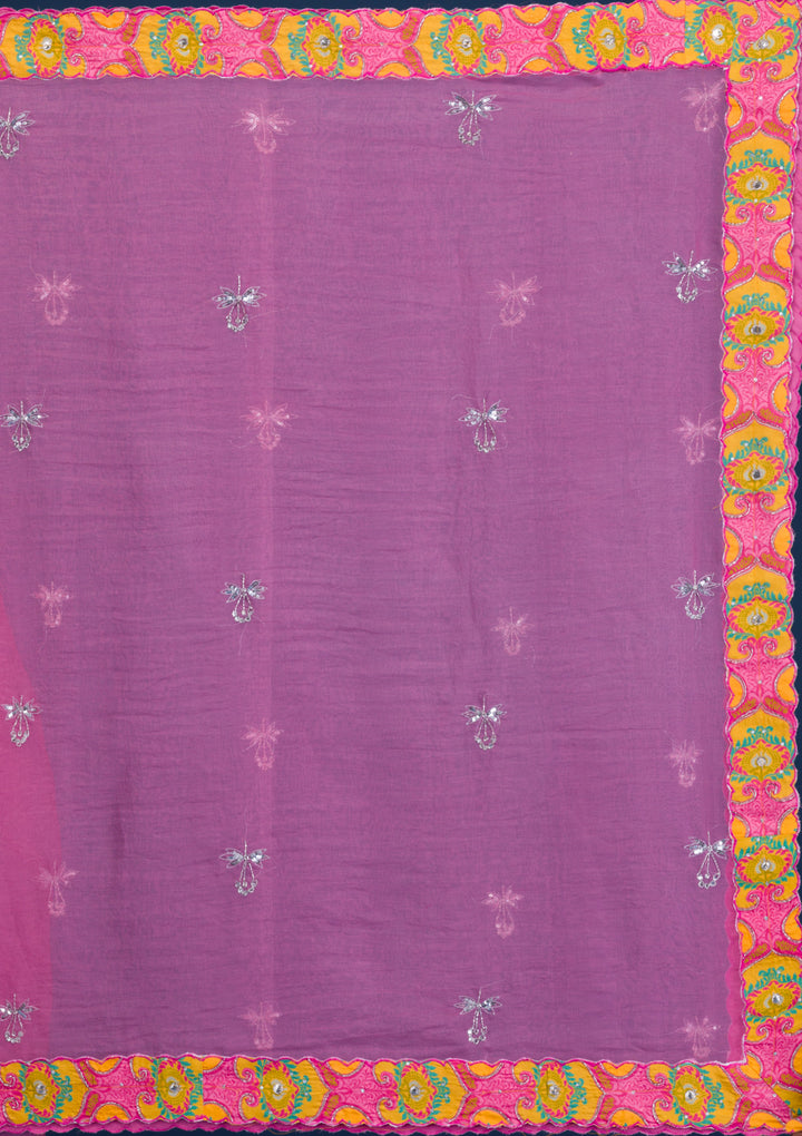 Yellow Print Crepe Semi Stitched Lehenga