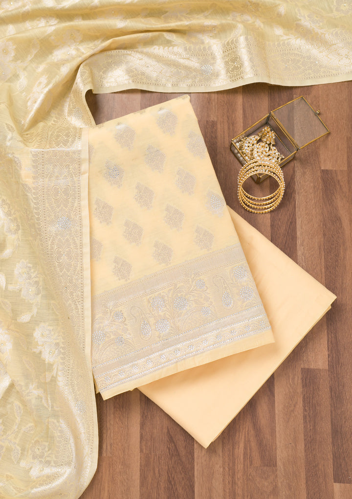 Yellow Zariwork Banarasi Unstitched Salwar Suit