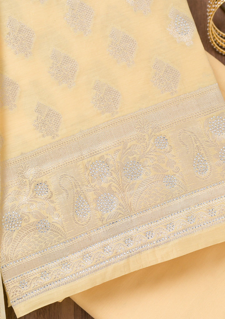 Yellow Zariwork Banarasi Unstitched Salwar Suit