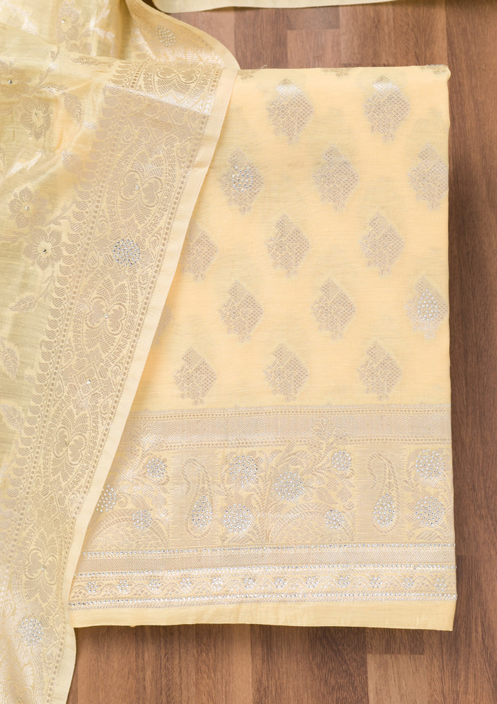 Yellow Zariwork Banarasi Unstitched Salwar Suit