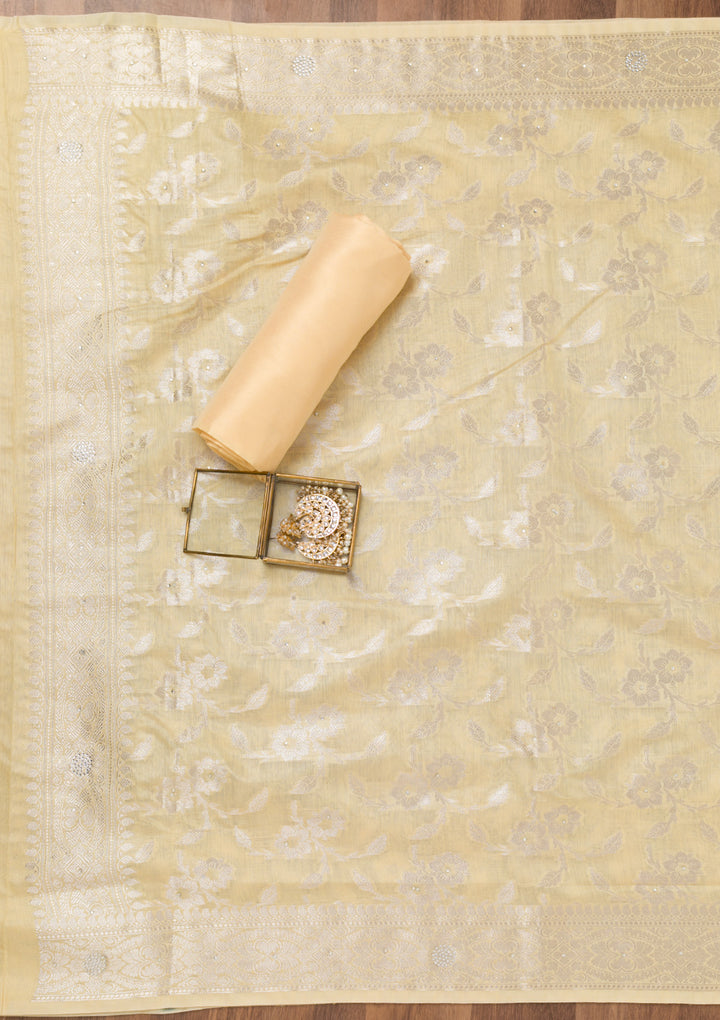 Yellow Zariwork Banarasi Unstitched Salwar Suit