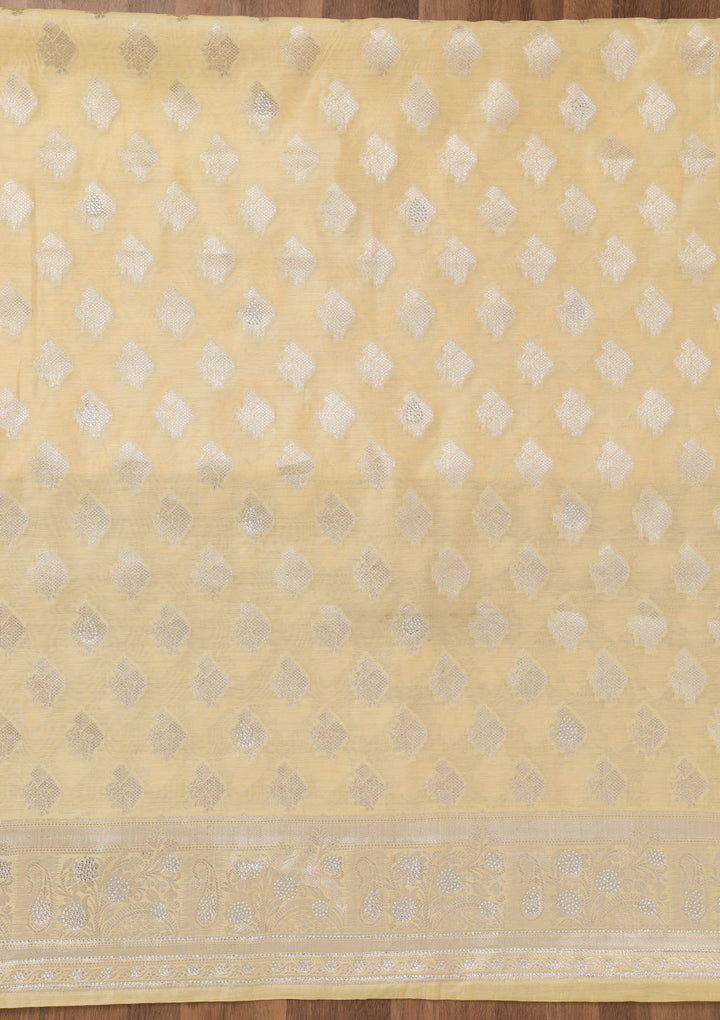 Yellow Zariwork Banarasi Unstitched Salwar Suit