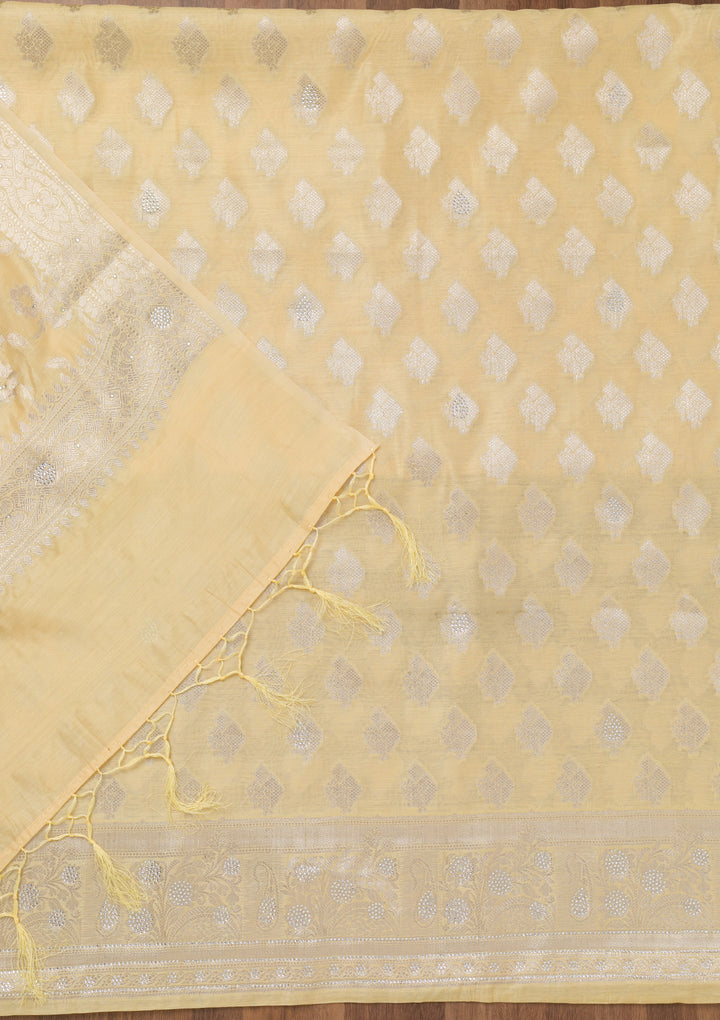 Yellow Zariwork Banarasi Unstitched Salwar Suit