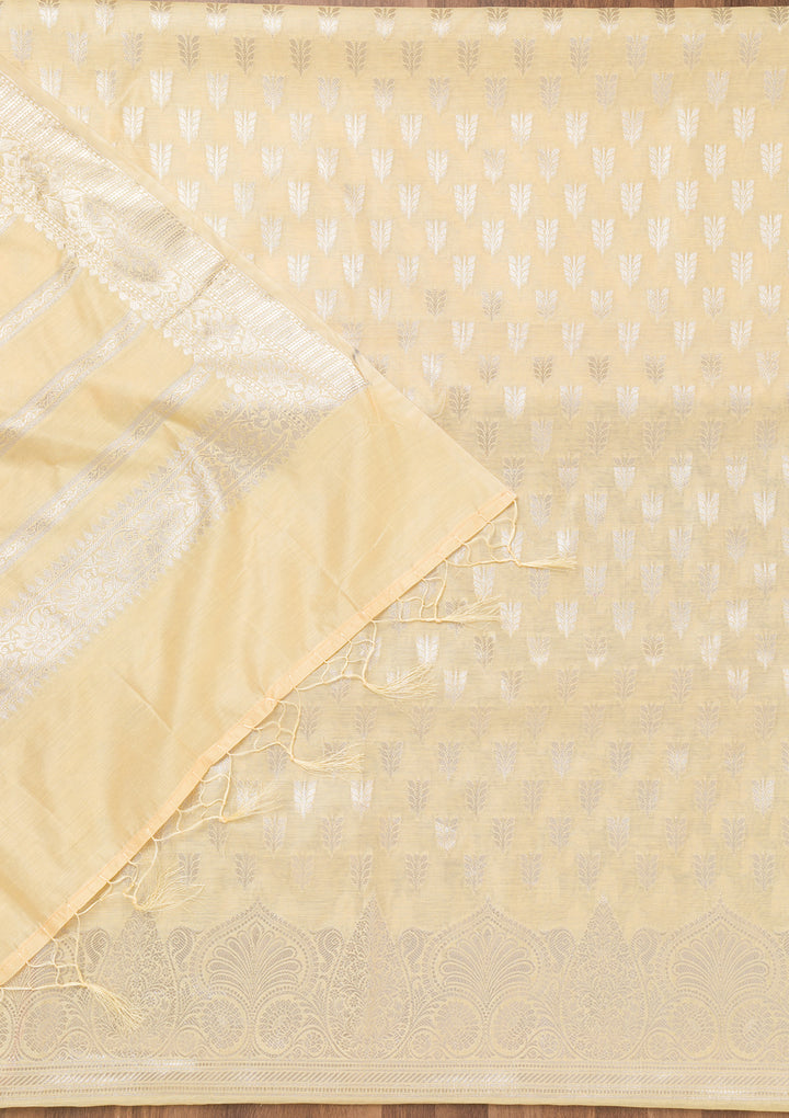 Yellow Zariwork Banarasi Unstitched Salwar Suit