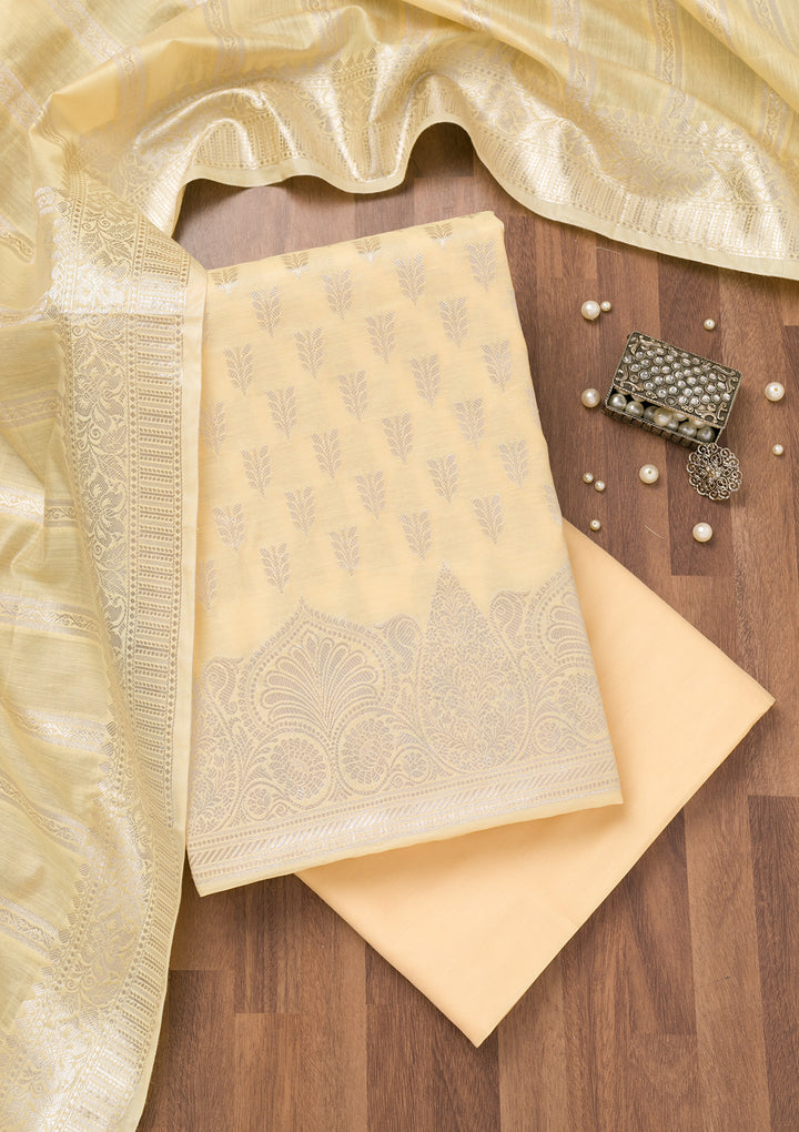 Yellow Zariwork Banarasi Unstitched Salwar Suit