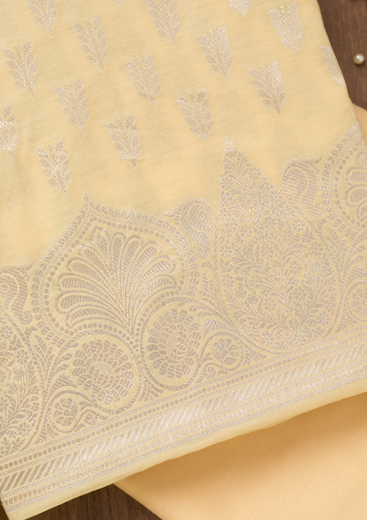 Yellow Zariwork Banarasi Unstitched Salwar Suit