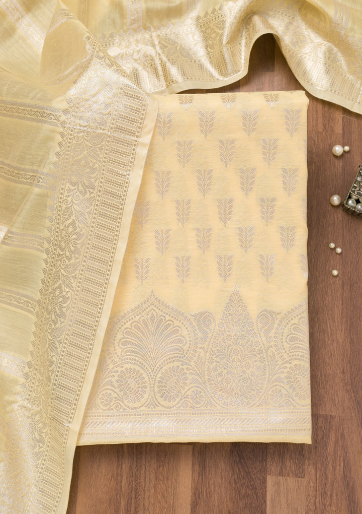 Yellow Zariwork Banarasi Unstitched Salwar Suit