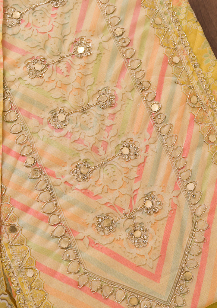 Yellow Printed Chanderi Unstitched Salwar Suit