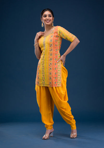 Yellow Printed Georgette Readymade Salwar Suit