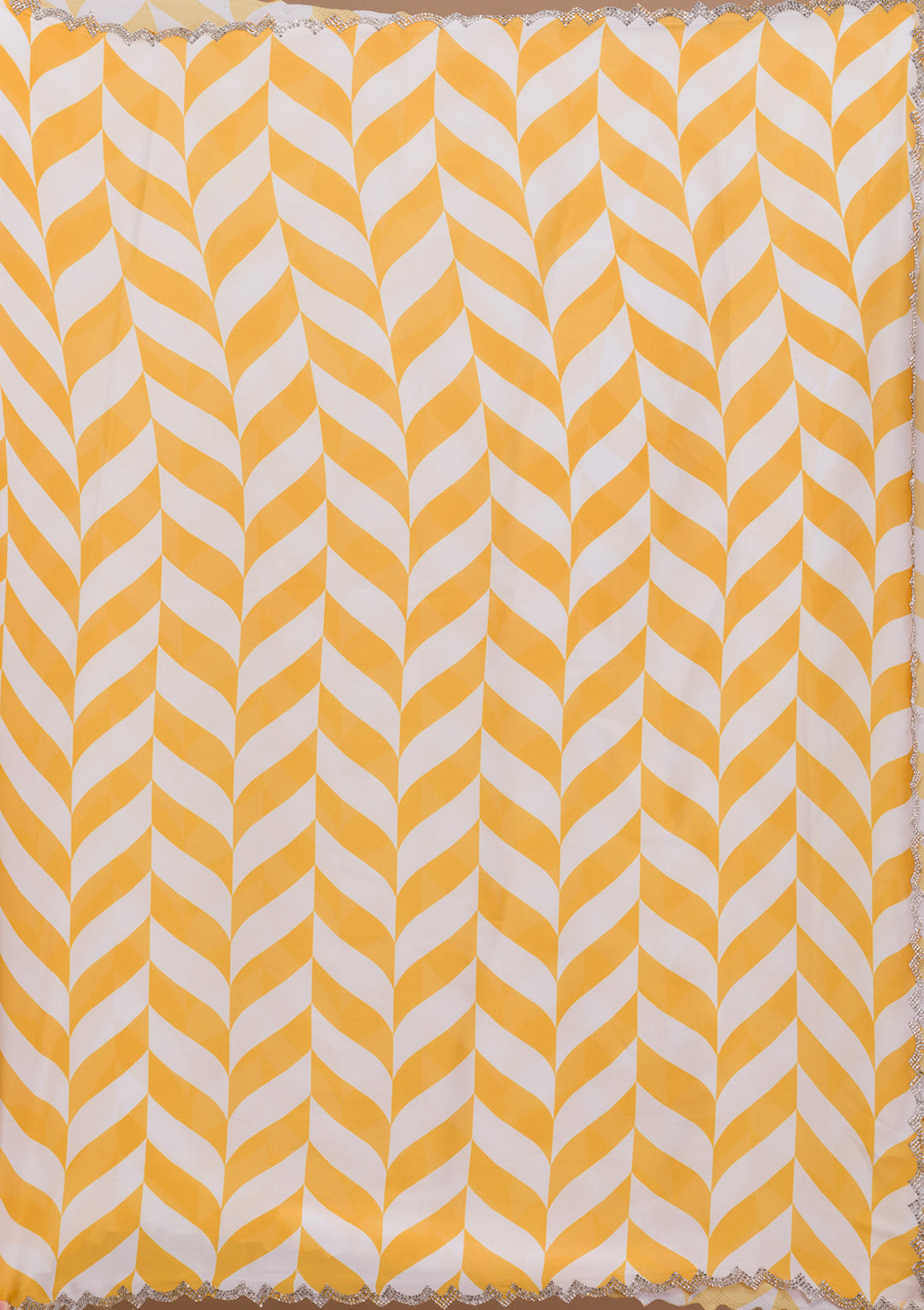 Yellow Printed Satin Saree
