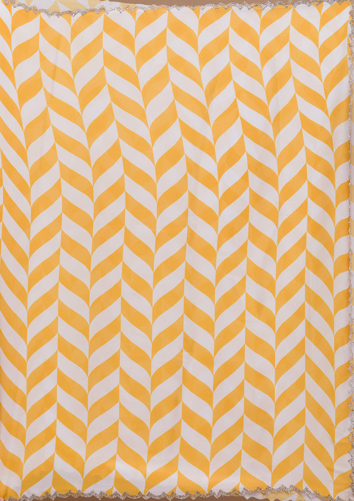Yellow Printed Satin Saree
