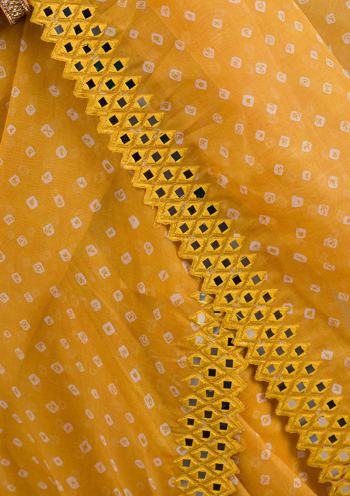 Yellow Printed Satin Saree