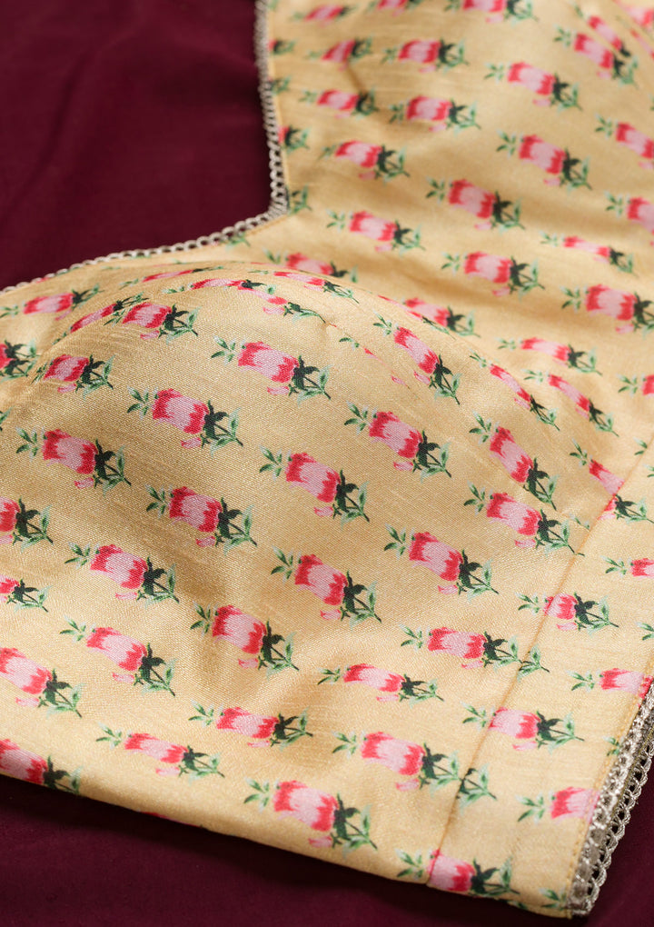 Yellow Printed Semi Crepe Blouse