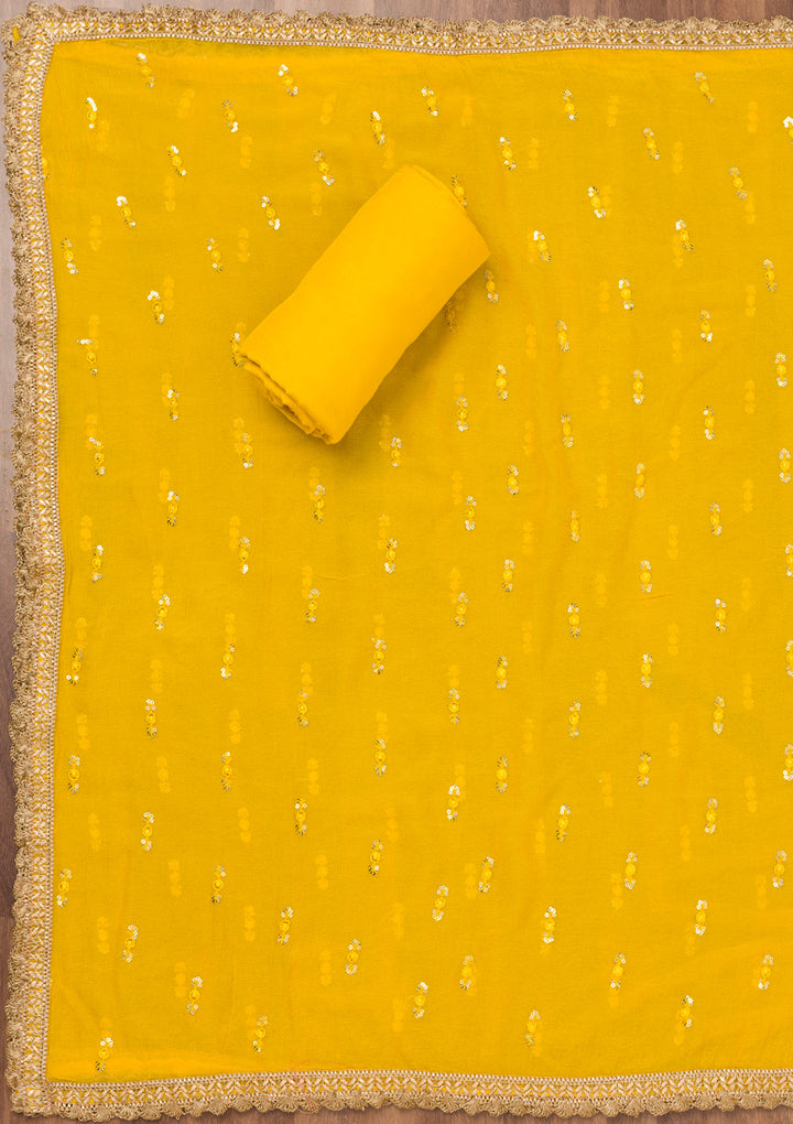 Yellow Printed Semi Crepe Unstitched Salwar Suit