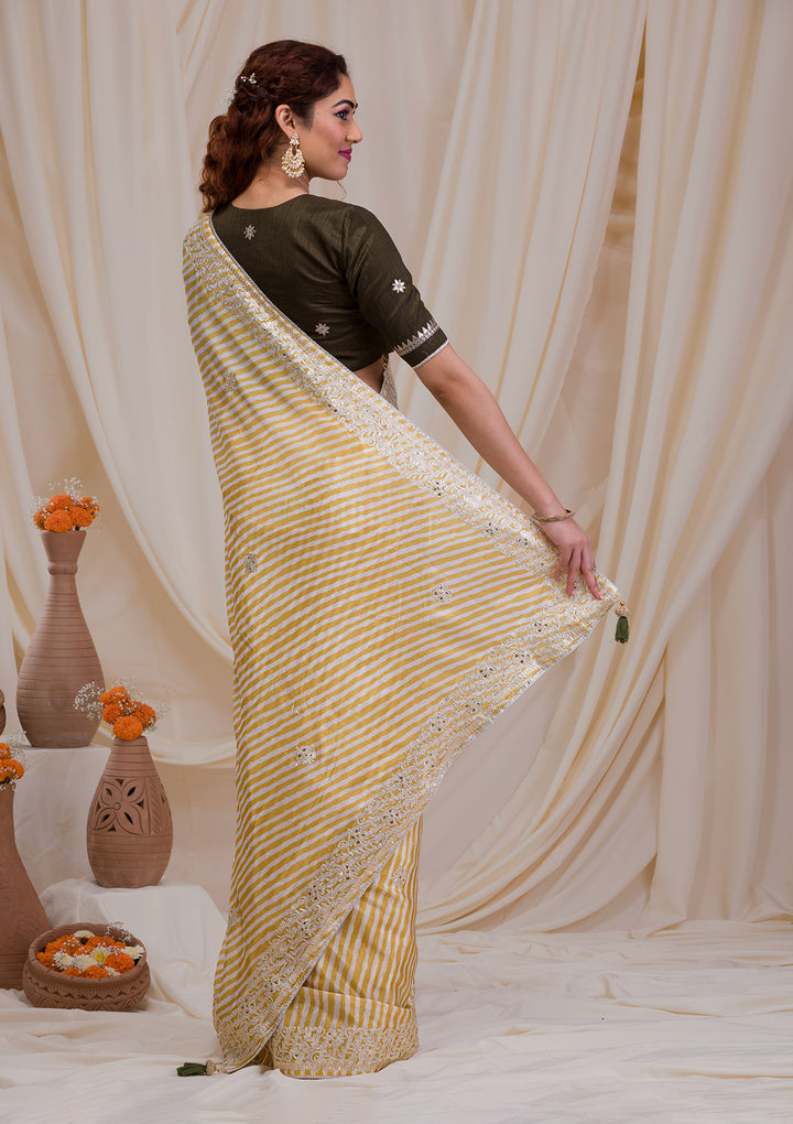 Yellow Printed Semi Crepe Saree