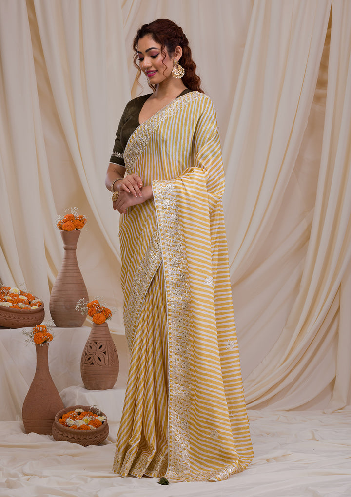 Yellow Printed Semi Crepe Saree