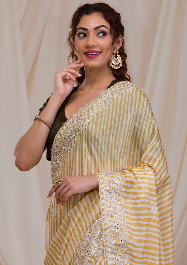 Yellow Printed Semi Crepe Saree