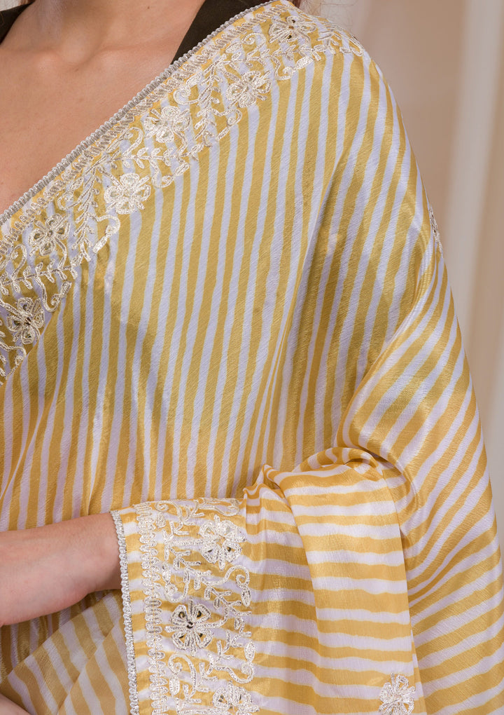 Yellow Printed Semi Crepe Saree