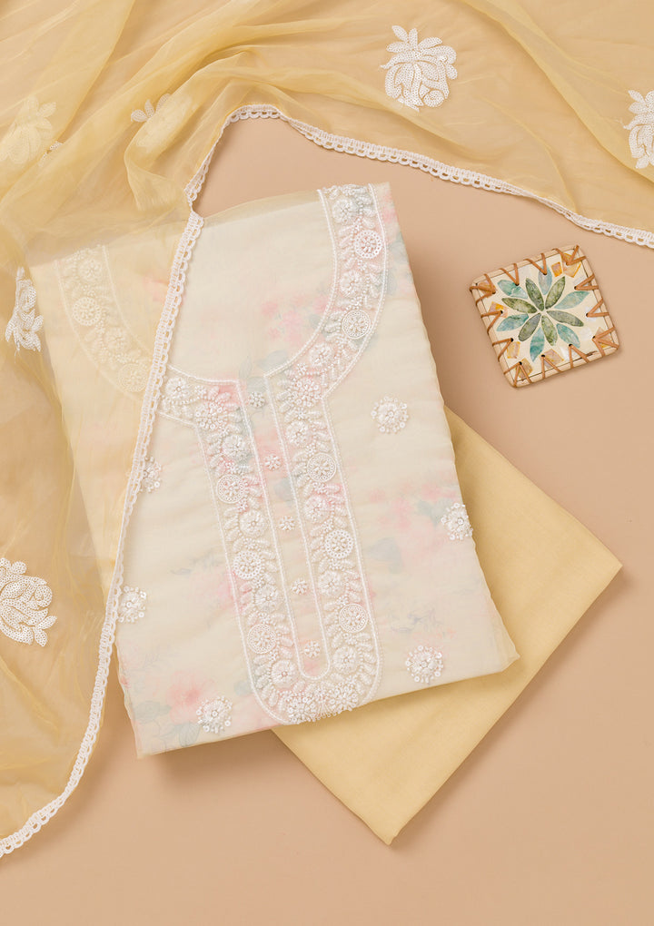 Yellow Printed Tissue Unstitched Salwar Suit