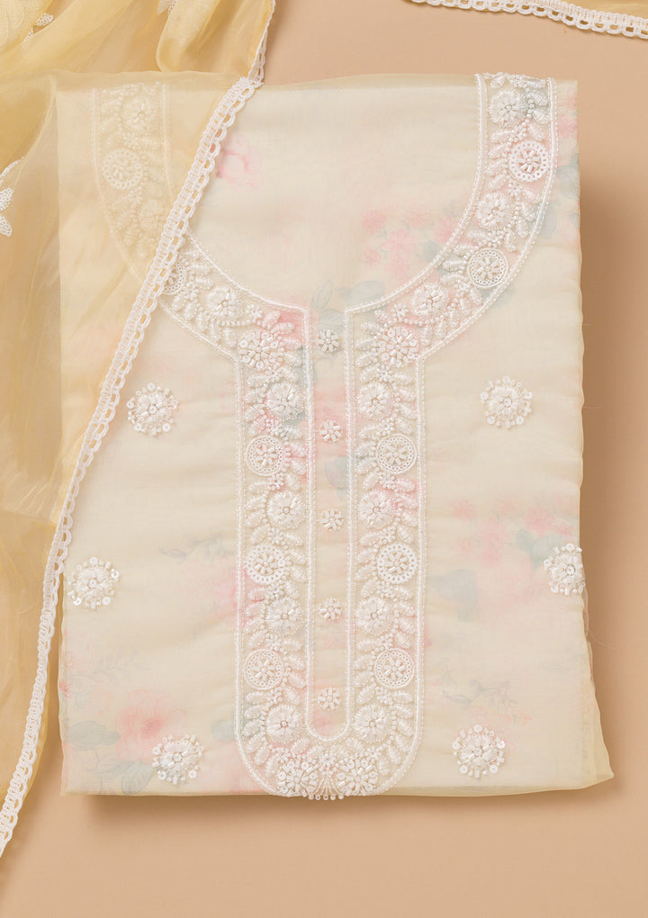 Yellow Printed Tissue Unstitched Salwar Suit