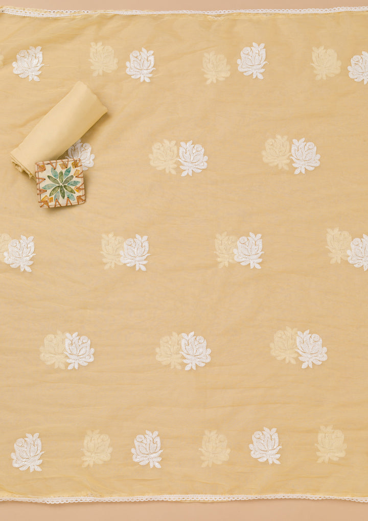 Yellow Printed Tissue Unstitched Salwar Suit