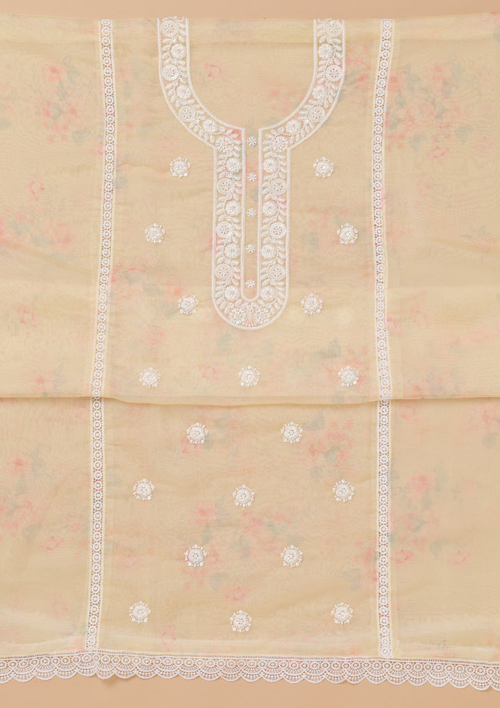 Yellow Printed Tissue Unstitched Salwar Suit