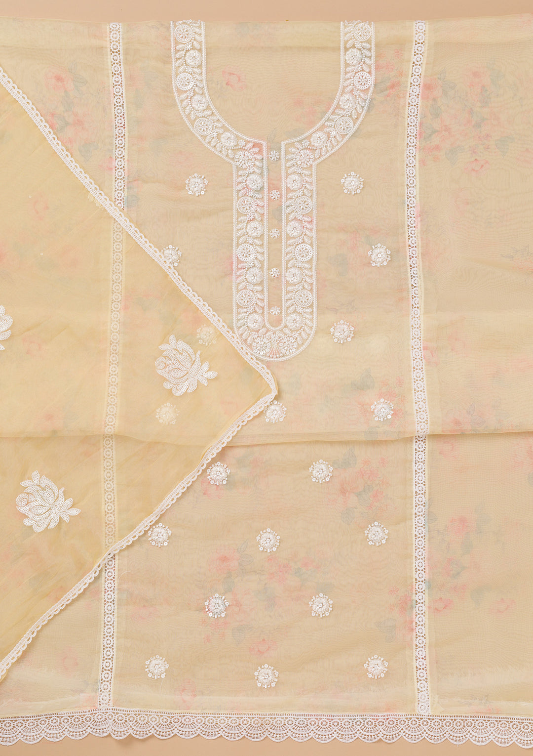 Yellow Printed Tissue Unstitched Salwar Suit