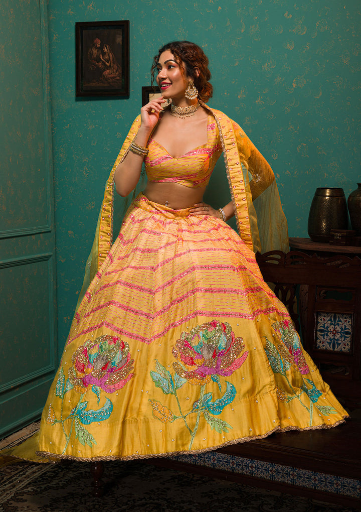 Yellow Sequins Crepe Semi Stitched Lehenga