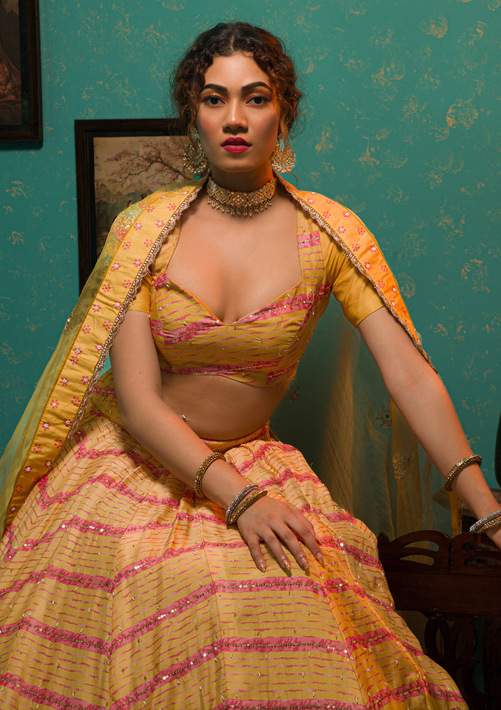 Yellow Sequins Crepe Semi Stitched Lehenga