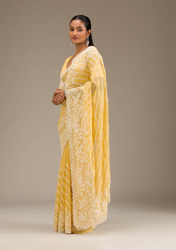 Yellow Sequins Georgette Saree